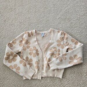rue21 Beige Floral Knit Button V-Neck Cardigan Sweater Women’s Size S